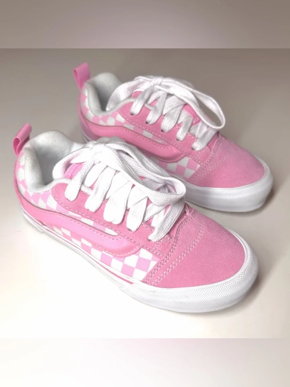 Vans Kids Knu Skool Checkerboard Skate Shoe Pink / White Size- 2